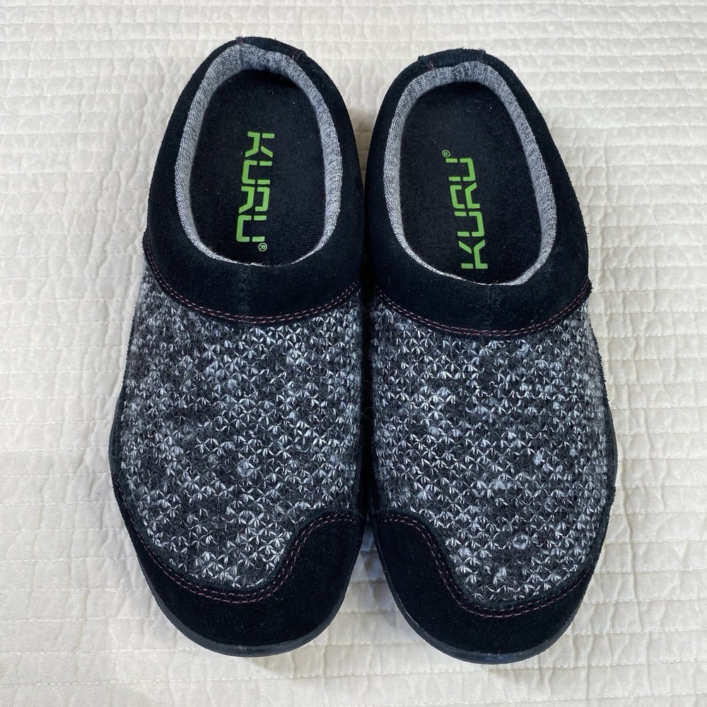 Kuru Womens Draft Black Gray Suede Knit Slip On Clog Mule Slipper Size 7.5 Comfy - Picture 2 of 11